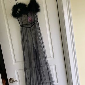 Savage x Fenty black jumpsuit with feathers